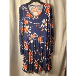 NWT Auselily Womens Size L Dark Blue w Red Roses Soft long Sleeve